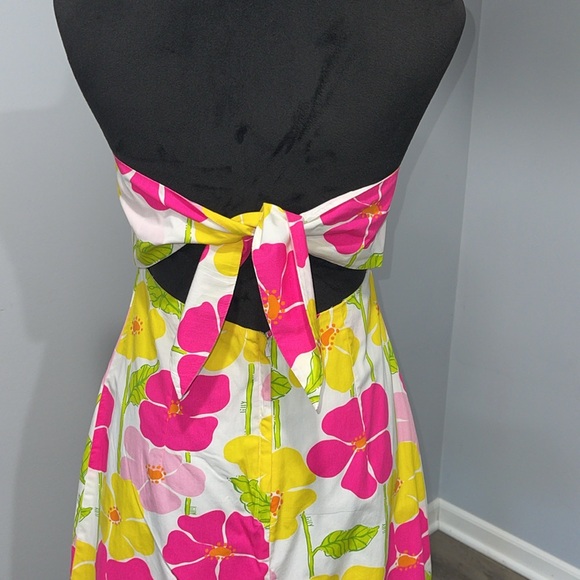 Lilly Pulitzer vintage Strapless A-Line Dress Yellow Pink size 4 floral pattern - Picture 6 of 16